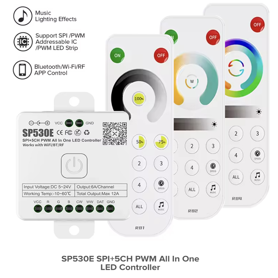 Ws2812B Strip 5V - Controller LED All-in-One SP530E 5CH PWM